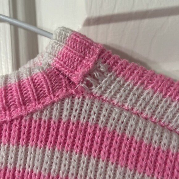 Vintage Kids Cute Pink White Striped Crewneck Knit Pullover Puppy Sweater 2T - Picture 3 of 3